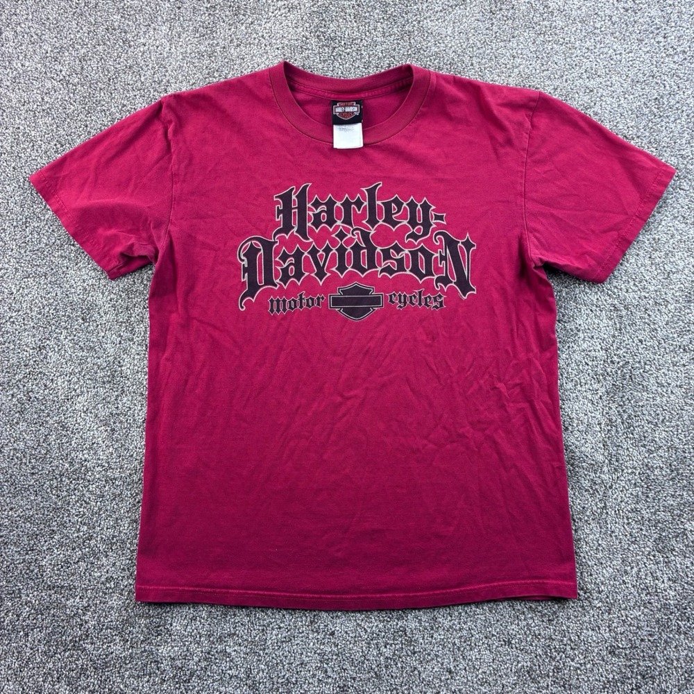 Y2K Harley Davidson Shirt Mens Large Red Cotton Grand Rapids Goth Punk Logo